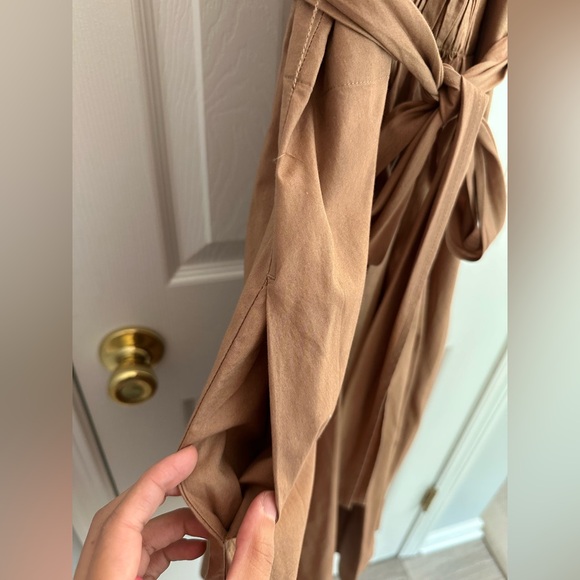 Gap Women’s 12 Petite Midi Tan Dress Pockets 100% Cotton - Picture 4 of 11